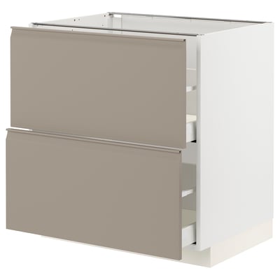 METOD / MAXIMERA Base cb 2 fronts/2 high drawers, white/Upplöv matt dark beige, 80x60 cm