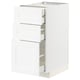 White METOD kitchen unit with three pull-out drawers, sleek modern design.