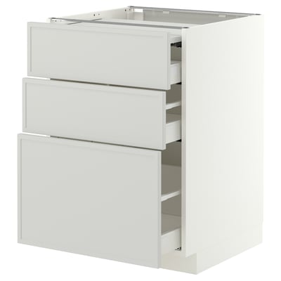METOD / MAXIMERA Bc w pull-out work surface/3drw, white/Aspudden light grey, 60x60 cm