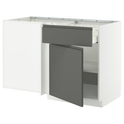 METOD / MAXIMERA Corner base cab w drawer and shelf, white/Voxtorp dark grey, 128x68 cm