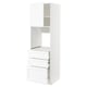 A white METOD kitchen unit with multiple long drawers and an open cabinet. It a sleek, minimalist design with a sturdy frame.