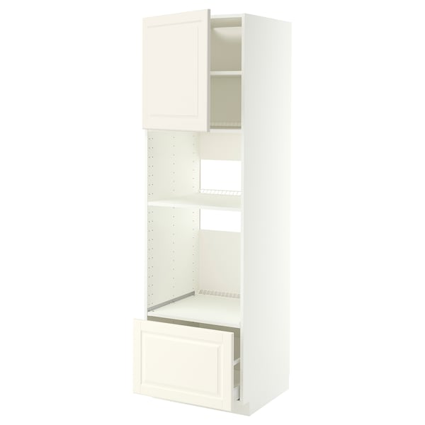 METOD / MAXIMERA High cabinet f built-in appliances, white/Bodbyn off-white, 60x60x200 cm