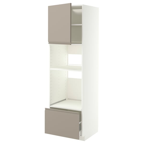 METOD / MAXIMERA High cabinet f built-in appliances, white/Upplöv matt dark beige, 60x60x200 cm