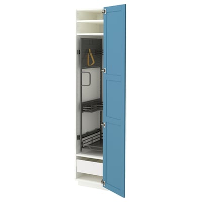 METOD / MAXIMERA High cabinet with cleaning interior, white/Lerhyttan blue, 40x60x200 cm