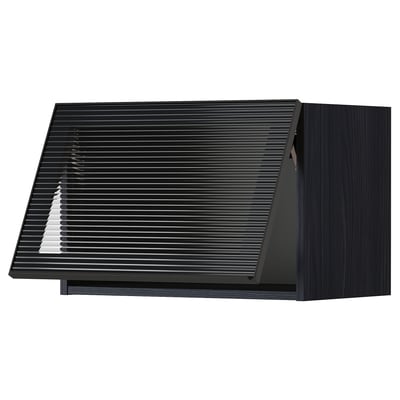 METOD Wall cab horizontal w glass door, black/Hejsta anthracite reeded glass, 60x40 cm