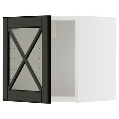 METOD Wall cabinet w glass door/crossbar., white/Bodbyn black, 40x40 cm