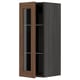 METOD Wall cabinet w shelves/glass door, black Enköping/brown walnut effect, 30x80 cm