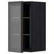 METOD Wall cabinet w shelves/glass door, black/Hejsta anthracite reeded glass, 30x60 cm