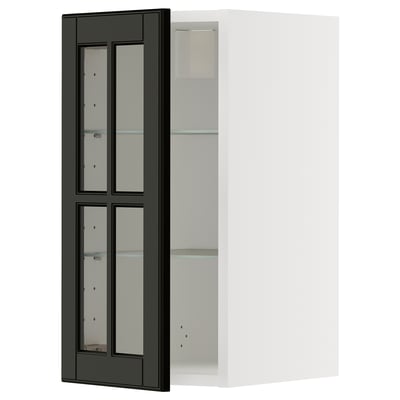 METOD Wall cabinet w shelves/glass door, white/Bodbyn black, 30x60 cm