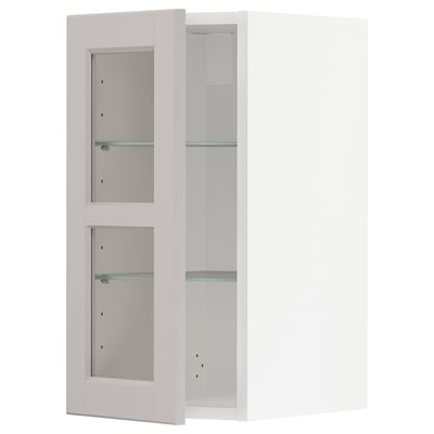 METOD Wall cabinet w shelves/glass door, white/Lerhyttan light grey, 30x60 cm