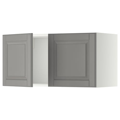 Two grey METOD kitchen cabinets with bevelled edges.