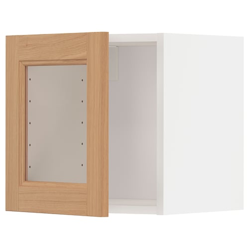 METOD Wall cabinet with glass door, white/Vedhamn oak, 40x40 cm