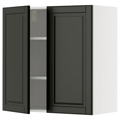 METOD Wall cabinet with shelves/2 doors, white/Bodbyn black, 80x80 cm