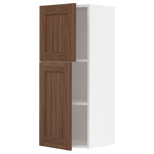 METOD kitchen cabinet, white & walnut, 2 doors, square shape.