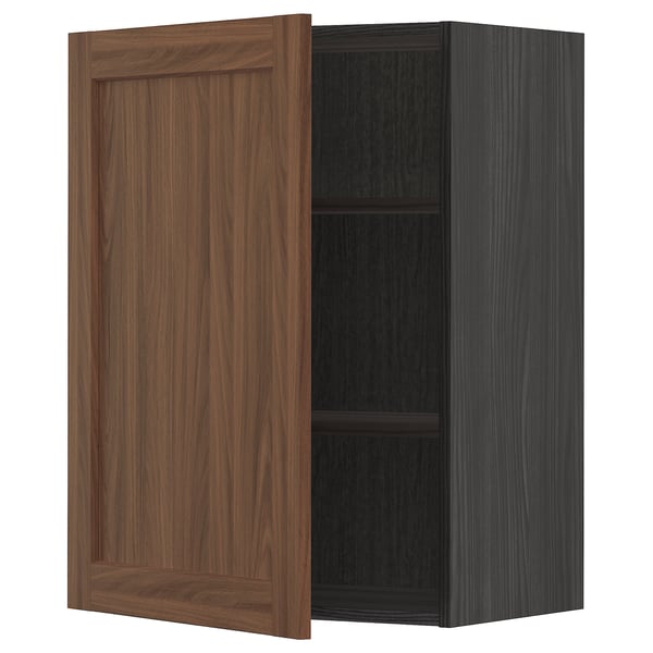 METOD Wall cabinet with shelves, black Enköping/brown walnut effect, 60x80 cm