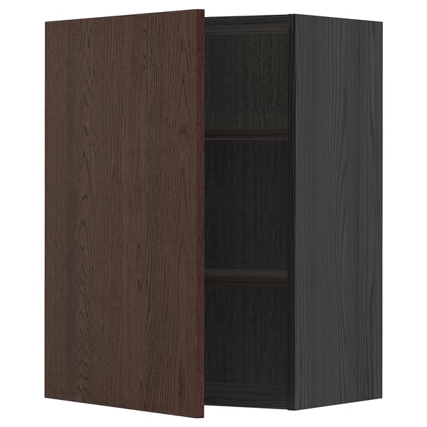 METOD Wall cabinet with shelves, black/Sinarp brown, 60x80 cm
