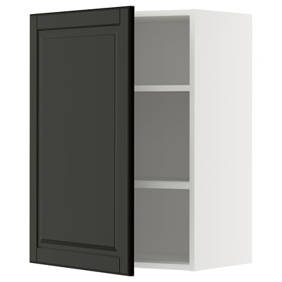 METOD Wall cabinet with shelves, white/Bodbyn black, 60x80 cm
