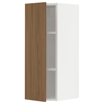 METOD Wall cabinet with shelves, white/Tistorp brown walnut effect, 30x80 cm