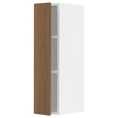 METOD Wall cabinet with shelves, white/Tistorp brown walnut effect, 20x80 cm