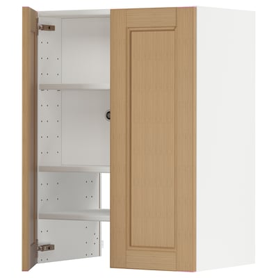 METOD Wall cb f extr hood w shlf/door, white/Vedhamn oak, 60x80 cm