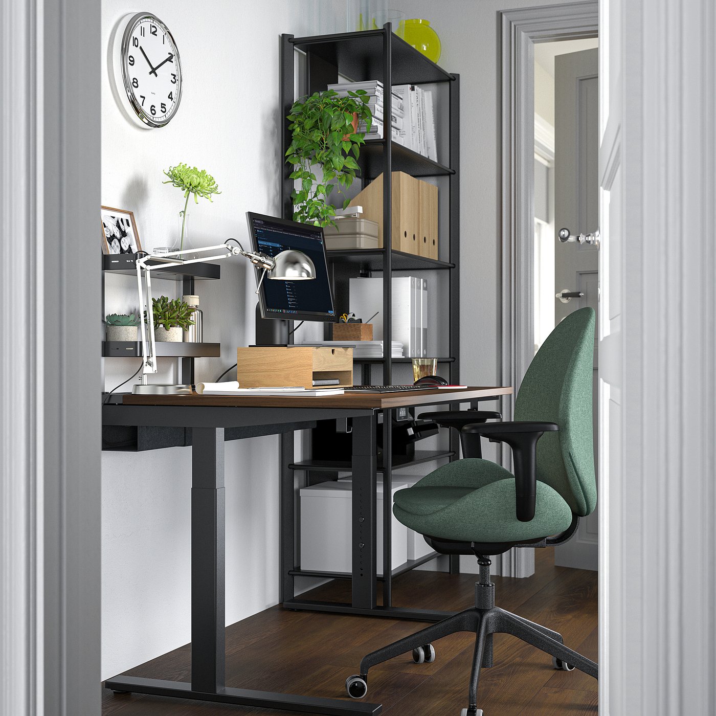 MITTZON desk, walnut veneer/black, 140x80 cm - IKEA