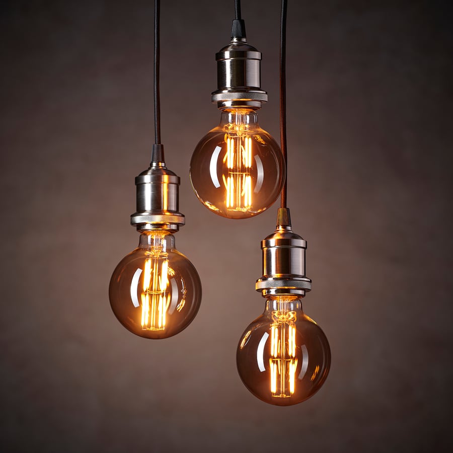 MOLNART لمبة LED E27 150 lumen, كروي زجاج رمادي شفاف, 95 مم - IKEA