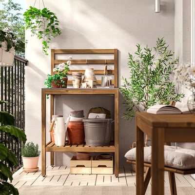 NÄMMARÖ Open kitchen unit, light brown stained/stainless steel outdoor, 80x62 cm