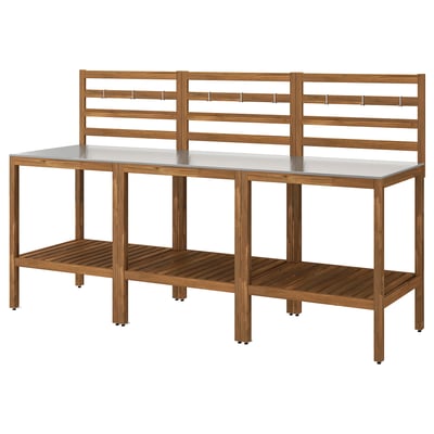 NÄMMARÖ Outdoor kitchen, light brown stained/stainless steel, 240x62 cm