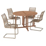 NÄMMARÖ / VÄSMAN Table+4 chairs w armrests, outdoor, light brown stained/brown, 130 cm