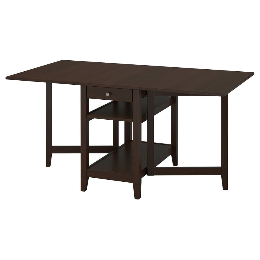 NÄSINGE gateleg table with storage, dark brown stained/beech veneer, 48 ...