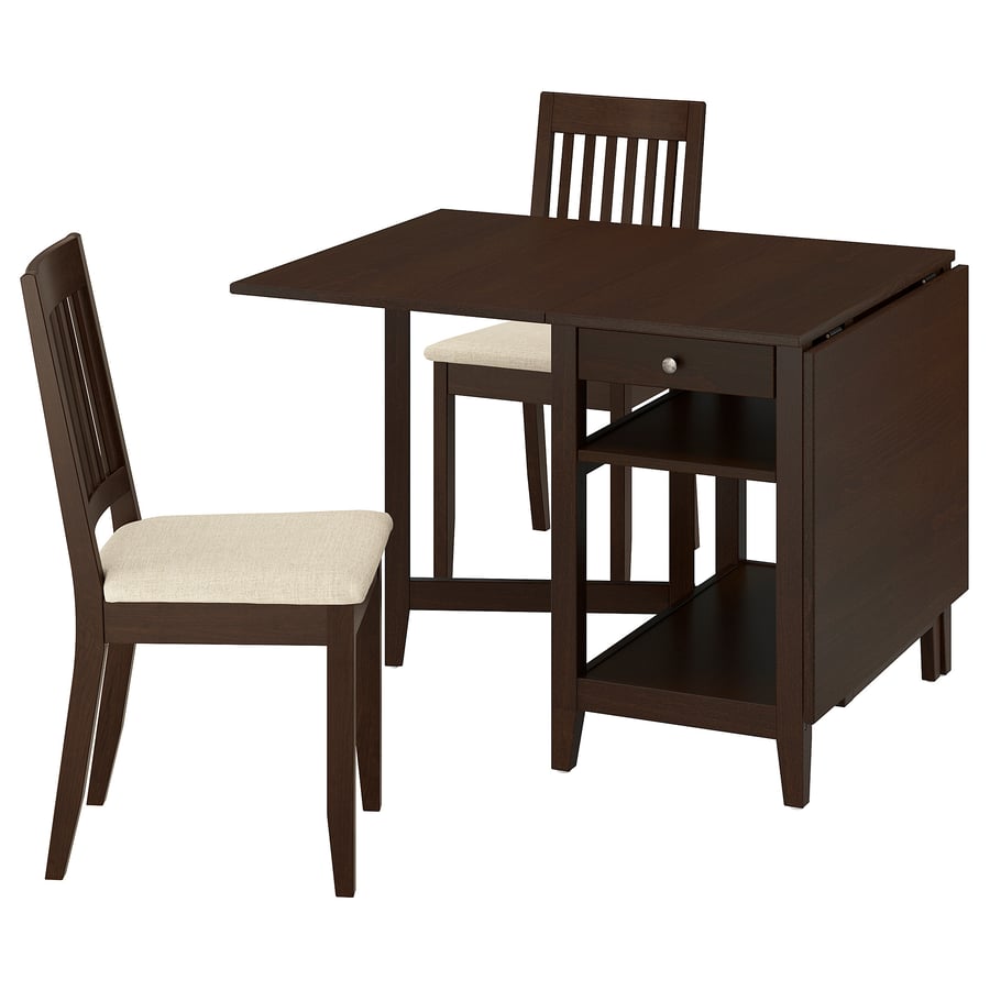NÄSINGE / NÄSINGE table and 2 chairs, gateleg table dark brown stained ...