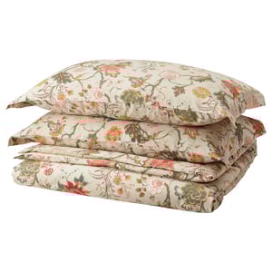 NÄSSELKLOCKA floral bed linens in beige, cotton & viscose blend, elegant with floral details.