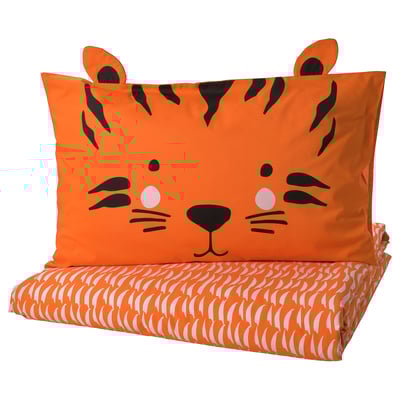 NATTHÄGER Duvet cover and pillowcase, orange/tiger, 150x200/50x80 cm