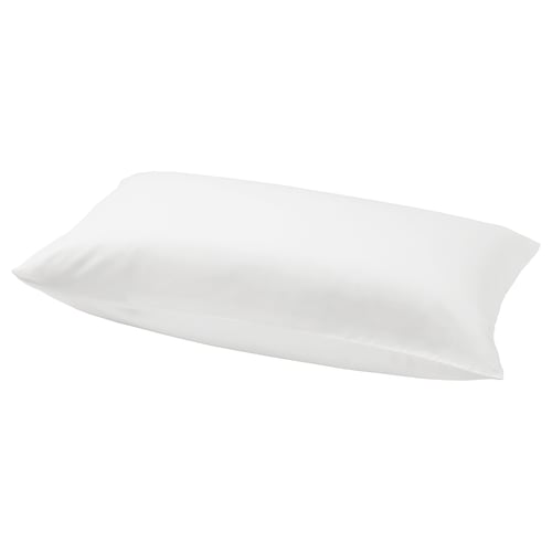 This image a white NATTJASMIN pillowcase, rectangle shaped, smooth with a satin finish, made from cotton and lyocell blend.