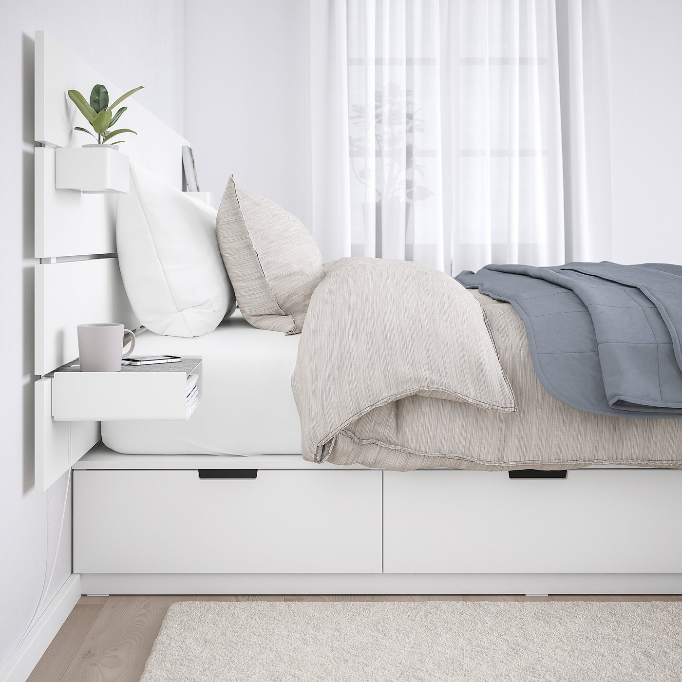 Nordli Bed Frame W Storage And Headboard White Ikea