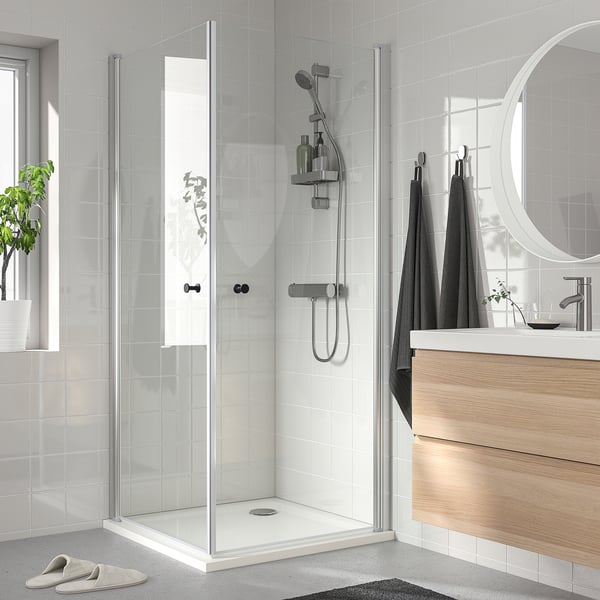 OPPEJEN / FOTINGEN Shower enclosure with 2 doors/tray, 90x90x205 cm - IKEA