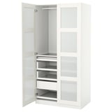 PAX / BERGSBO Wardrobe combination, white/frosted glass white, 100x60x201 cm