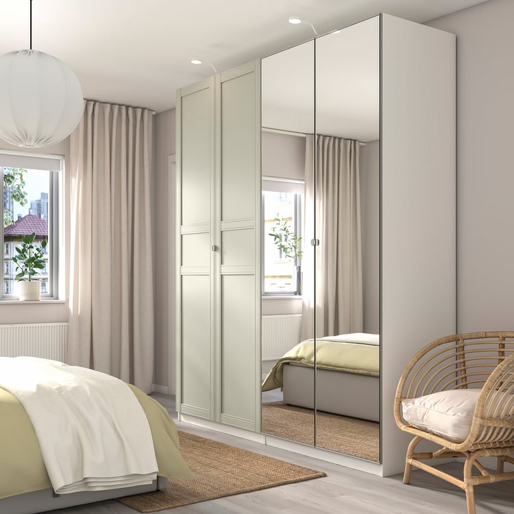 PAX / FLISBERGET/VIKEDAL Wardrobe combination, white/light beige mirror