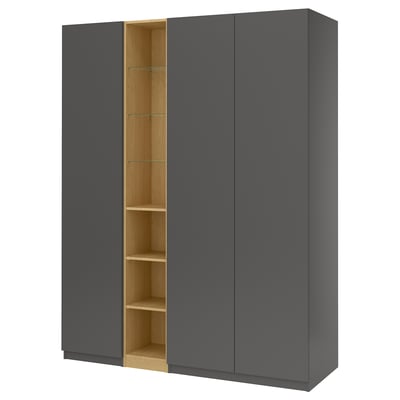 PAX / FORSAND Wardrobe combination, dark grey dark grey/oak effect, 185x60x236 cm