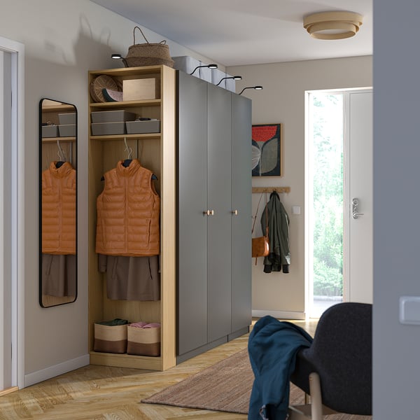 PAX / FORSAND Wardrobe combination, dark grey dark grey/oak effect, 170x60x201 cm