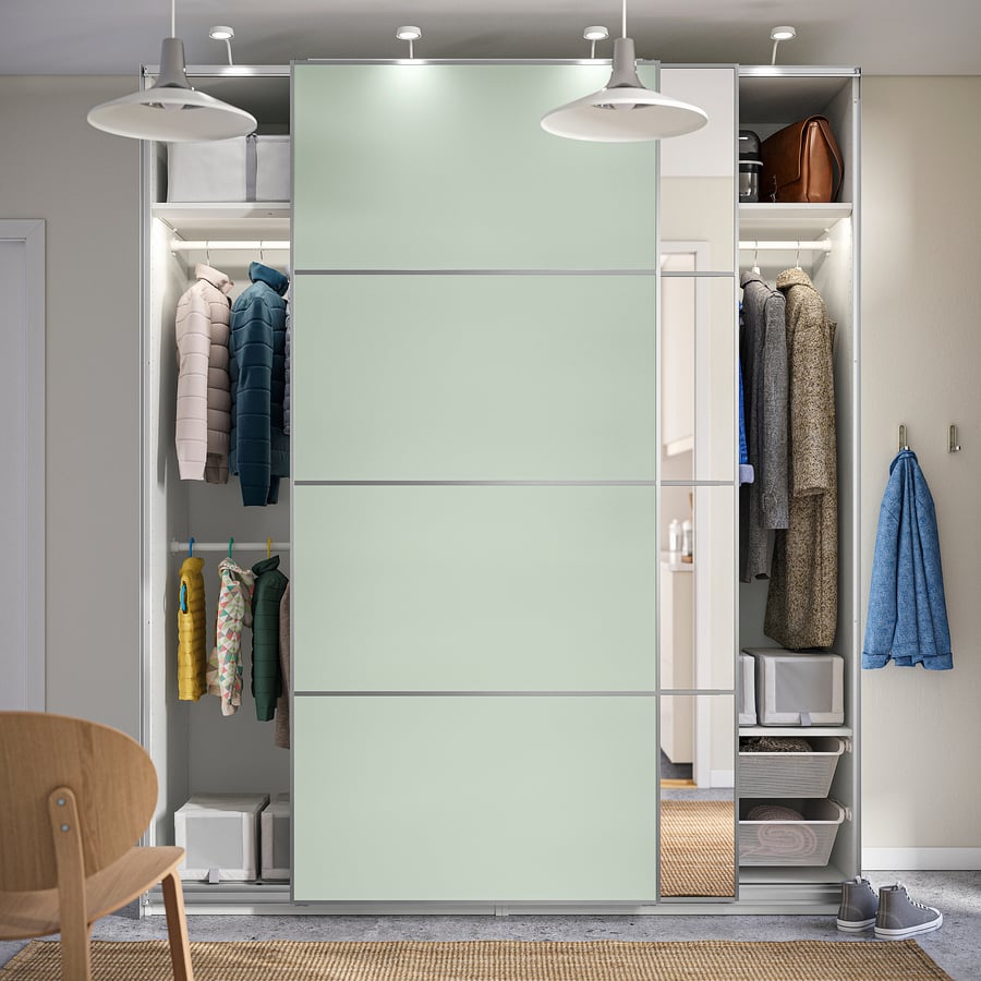 PAX / MEHAMN/AULI wardrobe with sliding doors, white double sided/light