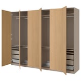 PAX / STORKLINTA Wardrobe combination, grey-beige/oak effect, 300x60x236 cm
