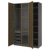PAX / TONSTAD Wardrobe combination, dark grey brown/stained oak veneer glass, 150x60x236 cm