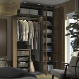 PAX / TONSTAD Wardrobe combination, dark grey brown/stained oak veneer glass, 150x60x236 cm