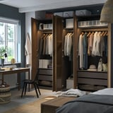 PAX / TONSTAD Wardrobe combination, dark grey brown/stained oak veneer glass, 250x60x236 cm