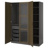 PAX / TONSTAD Wardrobe combination, dark grey brown/stained oak veneer glass, 150x60x201 cm
