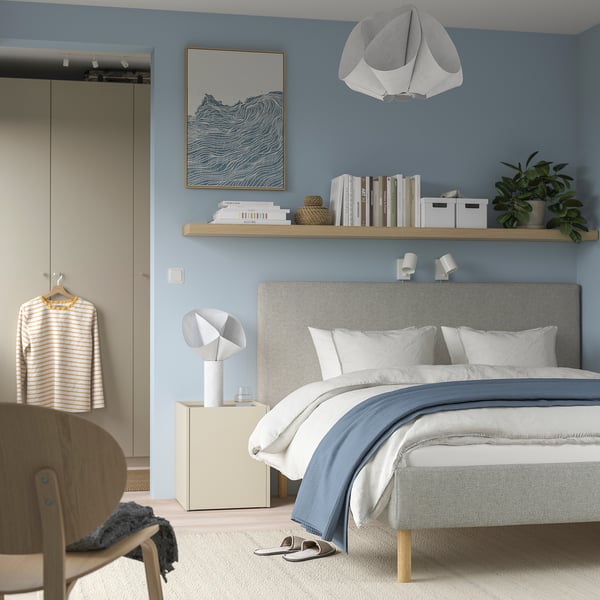 PLÖJKER Bedside table, grey-beige, 41x41x50 cm