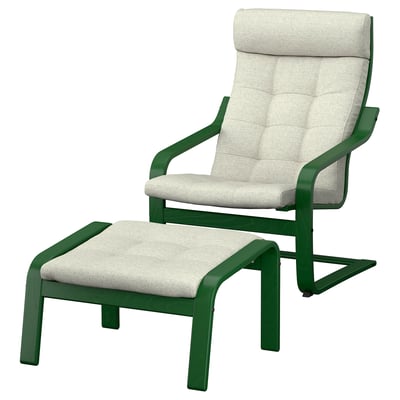 POÄNG Armchair and footstool, dark green/Gunnared beige
