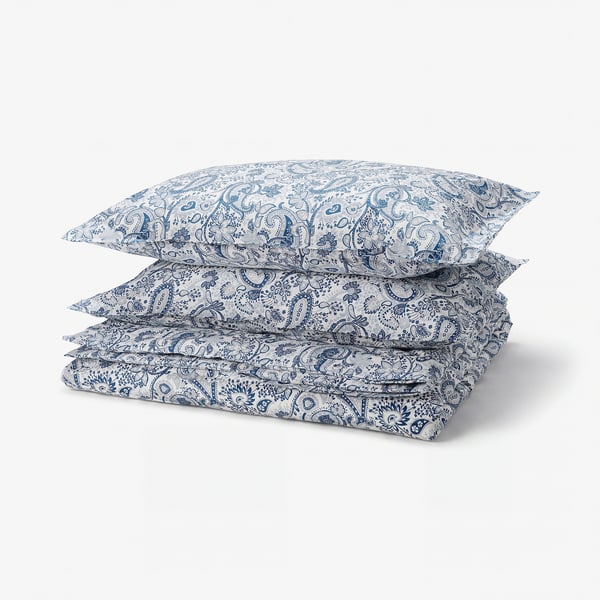 RODGERSIA Duvet cover and 2 pillowcases, blue/white, 240x220/50x80 cm