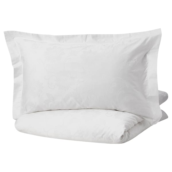 RÖDMÅLLA Quilt cover and 2 pillowcases white, floral patterned IKEA